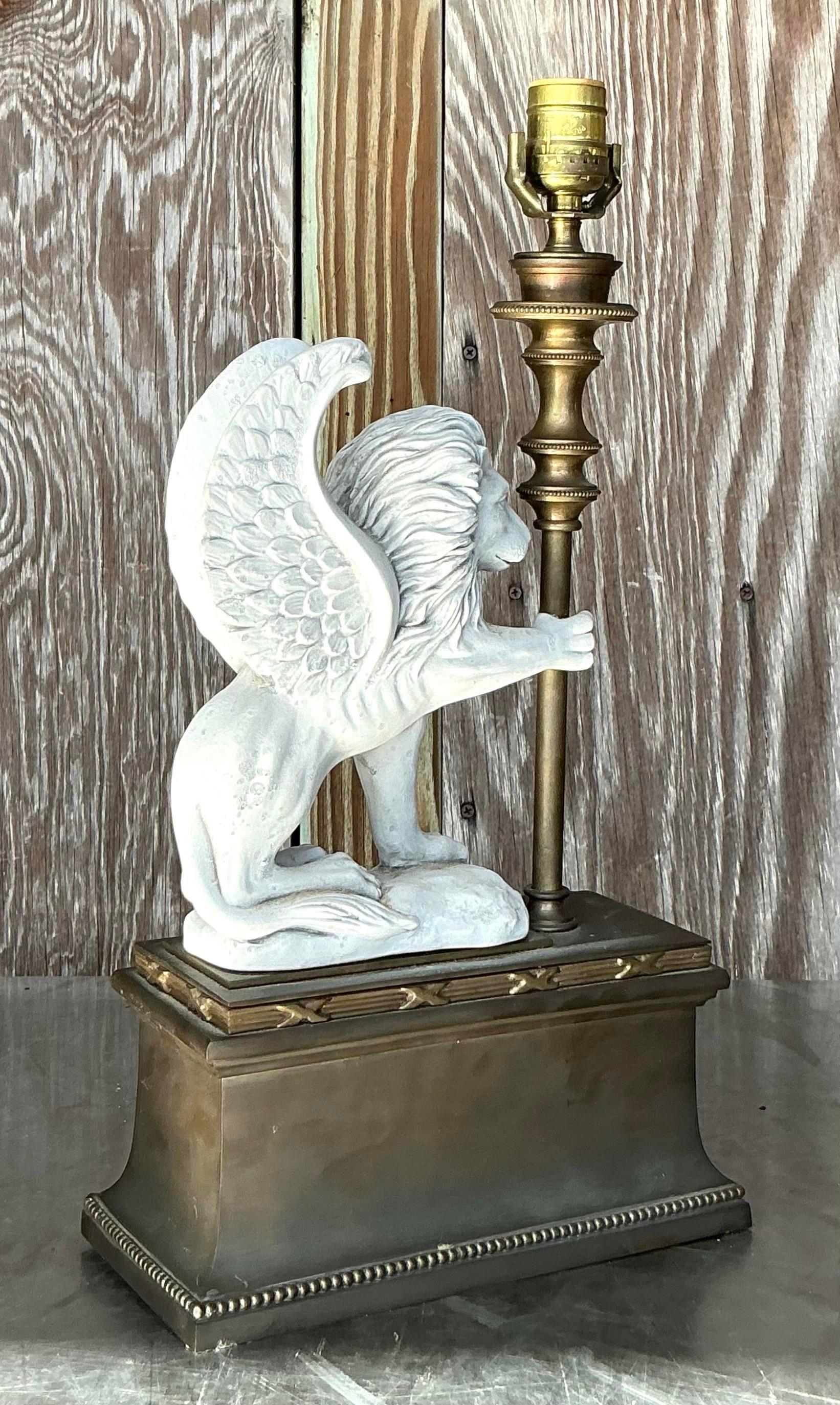 Metal Vintage Neoclassical Chapman Winged Lion Lamp For Sale