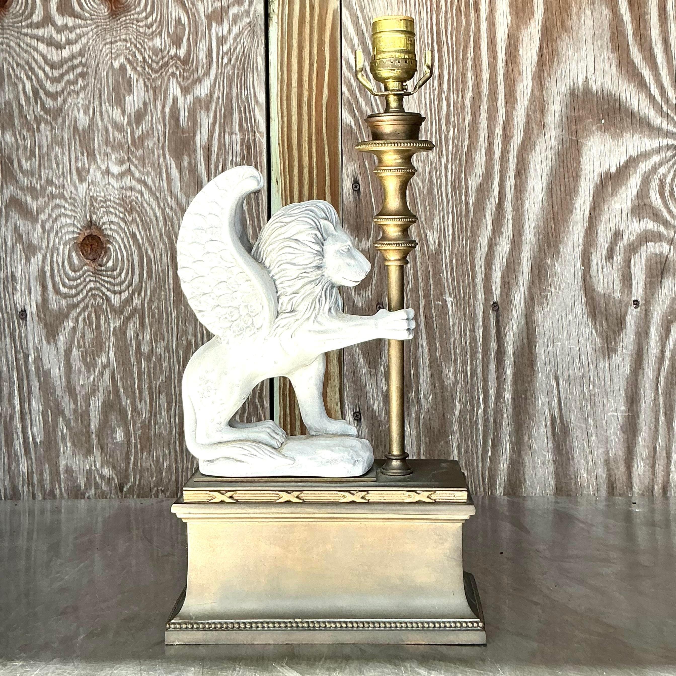 Vintage Neoclassical Chapman Winged Lion Lamp For Sale 3