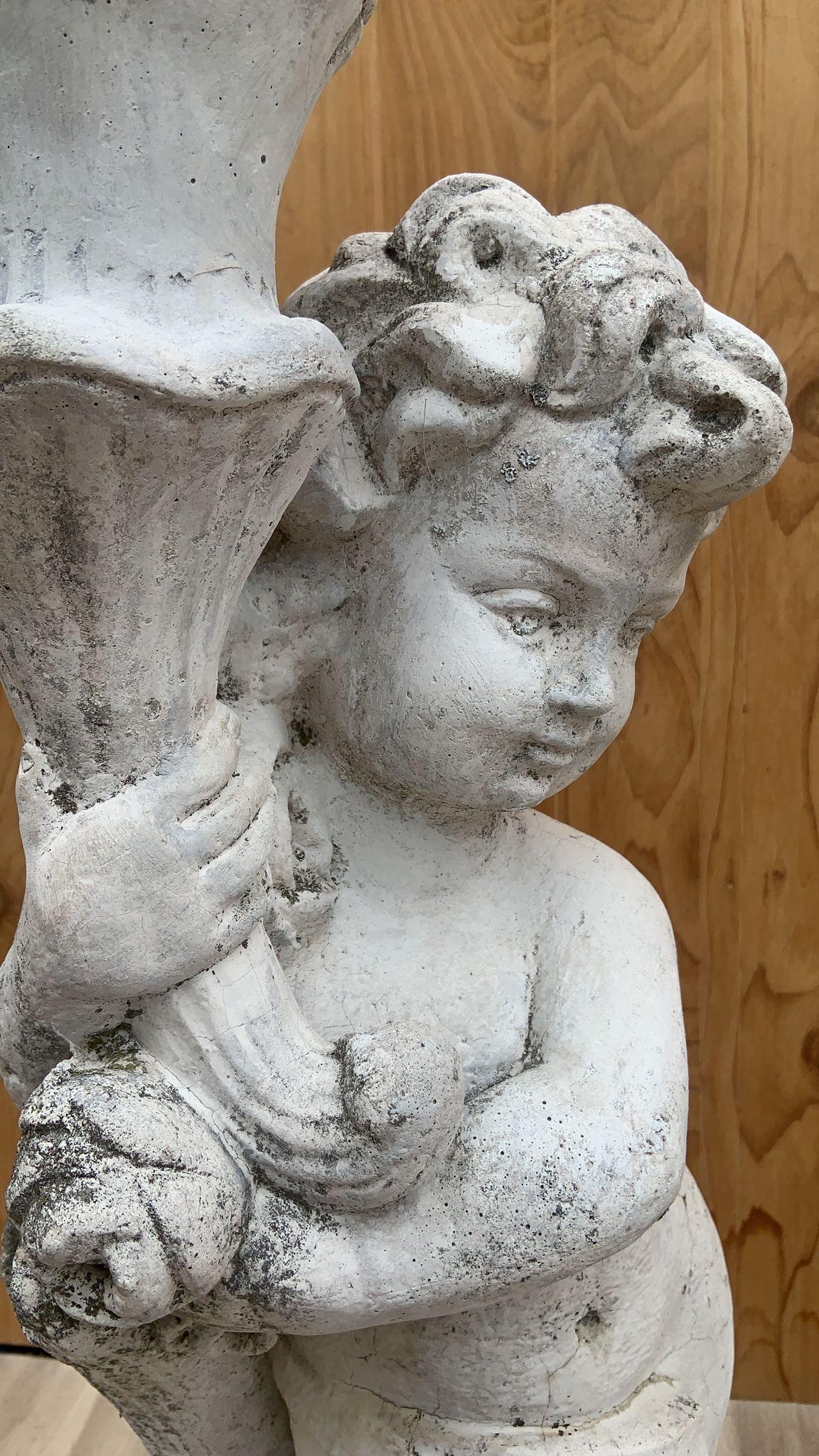 Clay Vintage Neoclassical Cherub/Putti Garden Statue For Sale