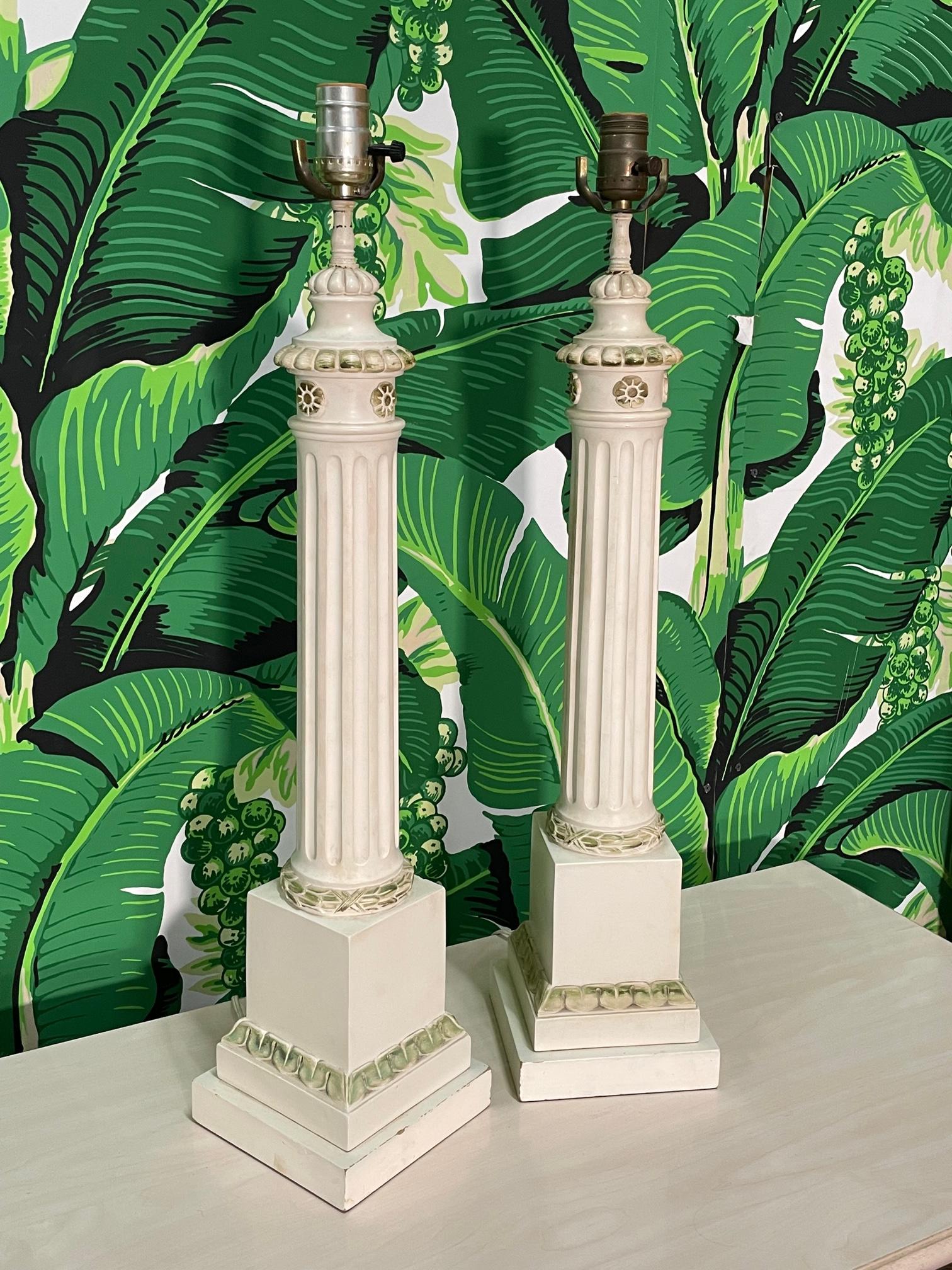 Vintage Neoclassical Column Table Lamps by Chapman In Good Condition For Sale In Jacksonville, FL