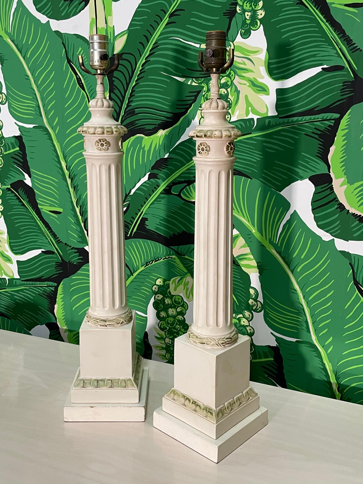 American Vintage Neoclassical Column Table Lamps by Chapman For Sale