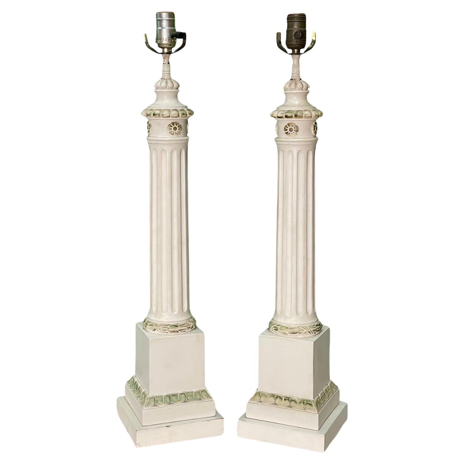 Vintage Neoclassical Column Table Lamps by Chapman