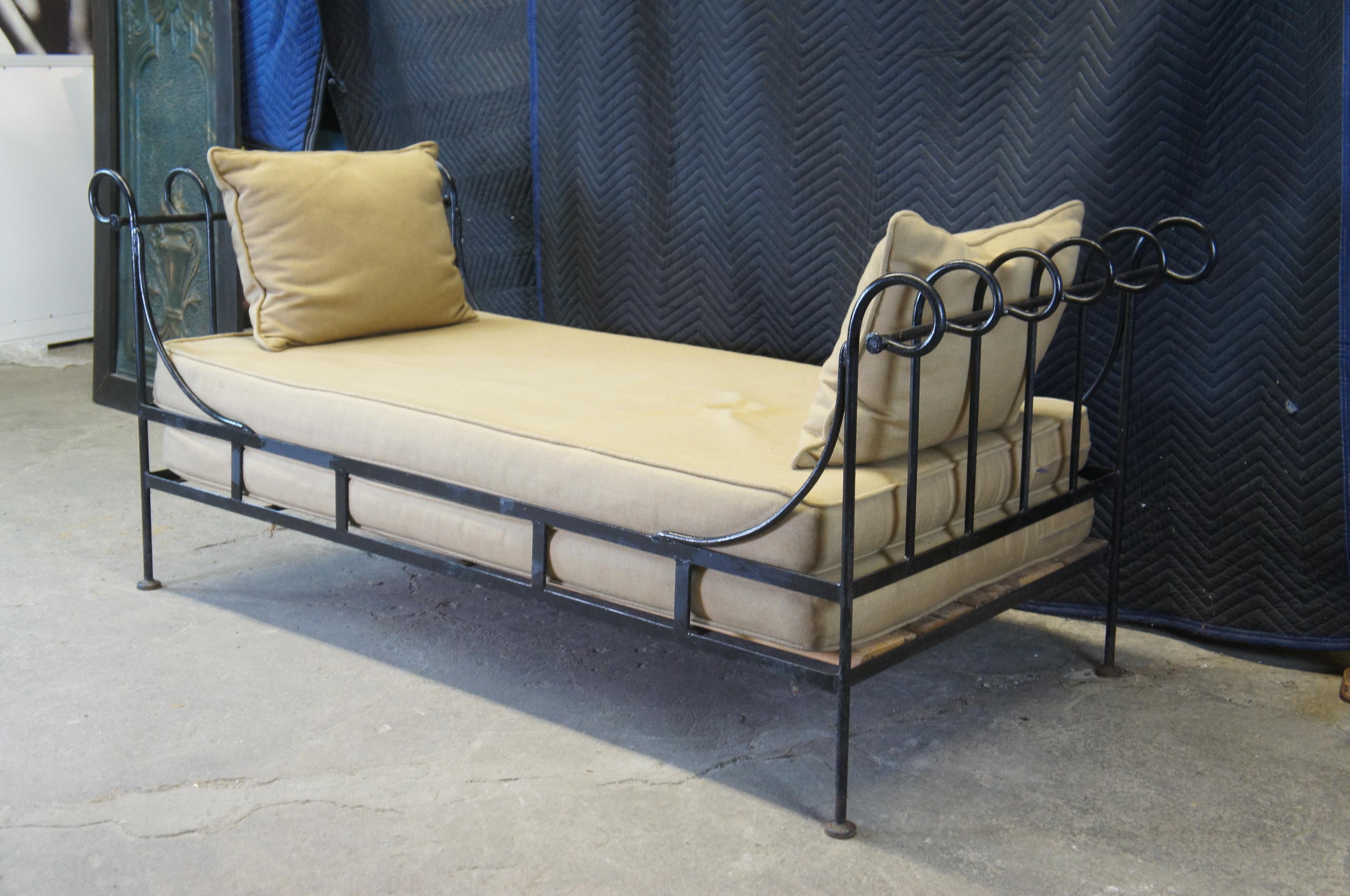Upholstery Vintage Neoclassical Directoire Style Scrolled Iron Outdoor Daybed Sofa 72