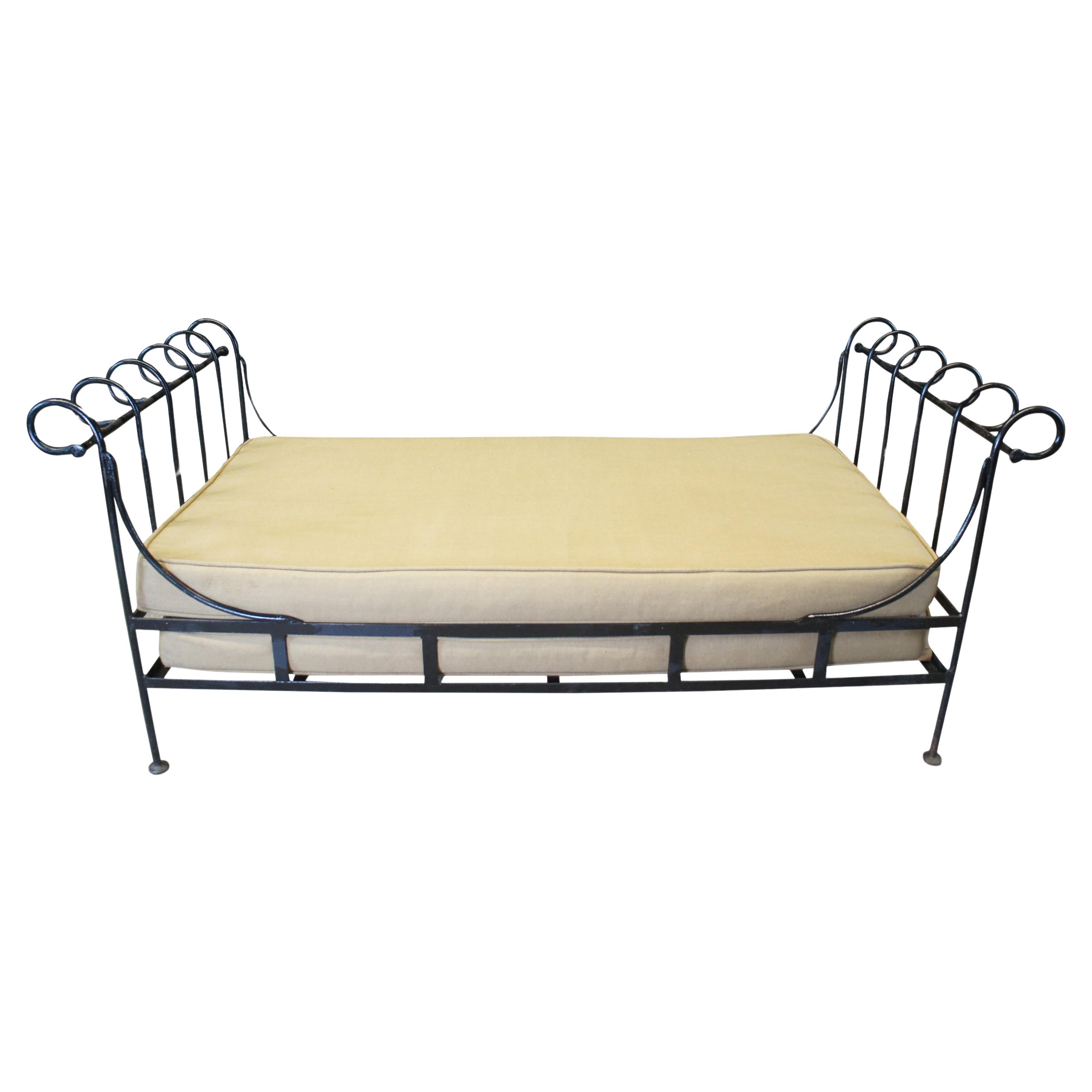 Vintage Neoclassical Directoire Style Scrolled Iron Outdoor Daybed Sofa 72" For Sale