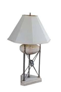 Vintage Neoclassical Directoire Style Travertine Stone & Iron Buffet Table Lamp