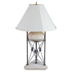 Vintage Neoclassical Directoire Style Travertine Stone & Iron Buffet Table Lamp