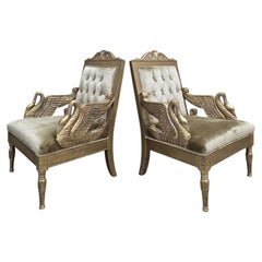 Vintage Neoclassical Empire Style Swan Lounge Chairs Newly Reupholstered