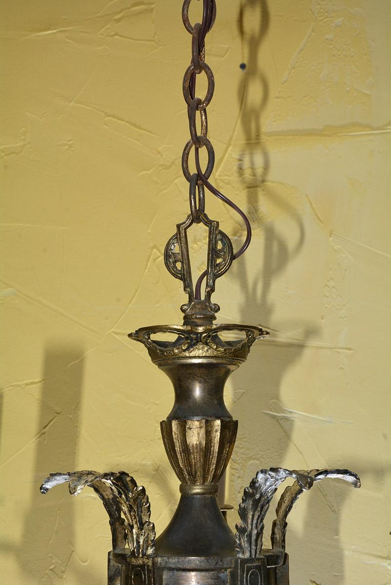 20th Century Vintage Neoclassical Five Arm Metal Chandelier For Sale