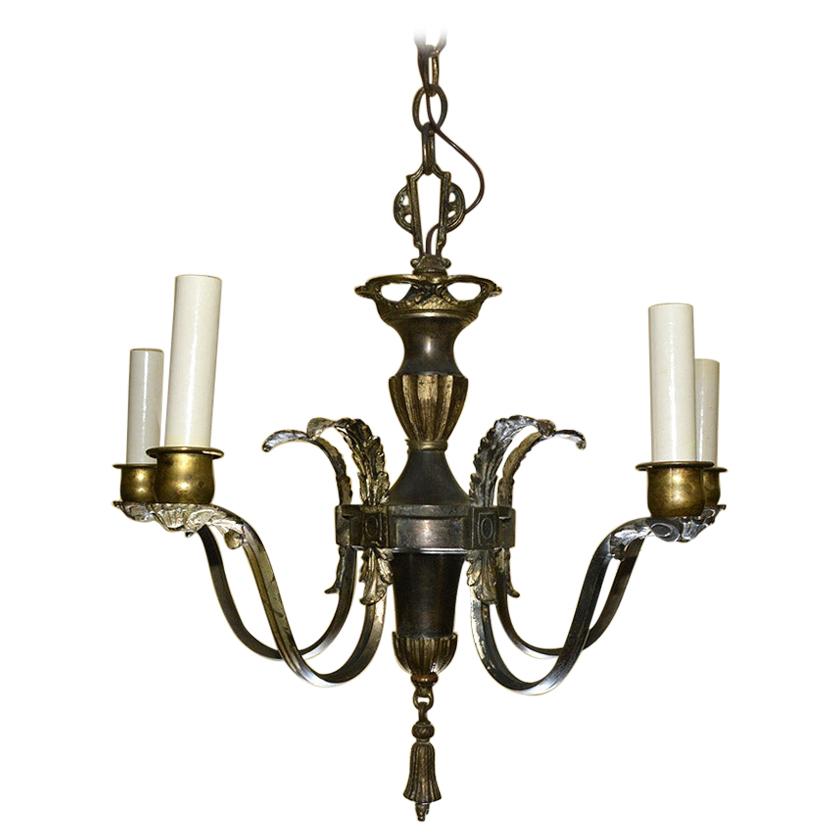 Vintage Neoclassical Five Arm Metal Chandelier