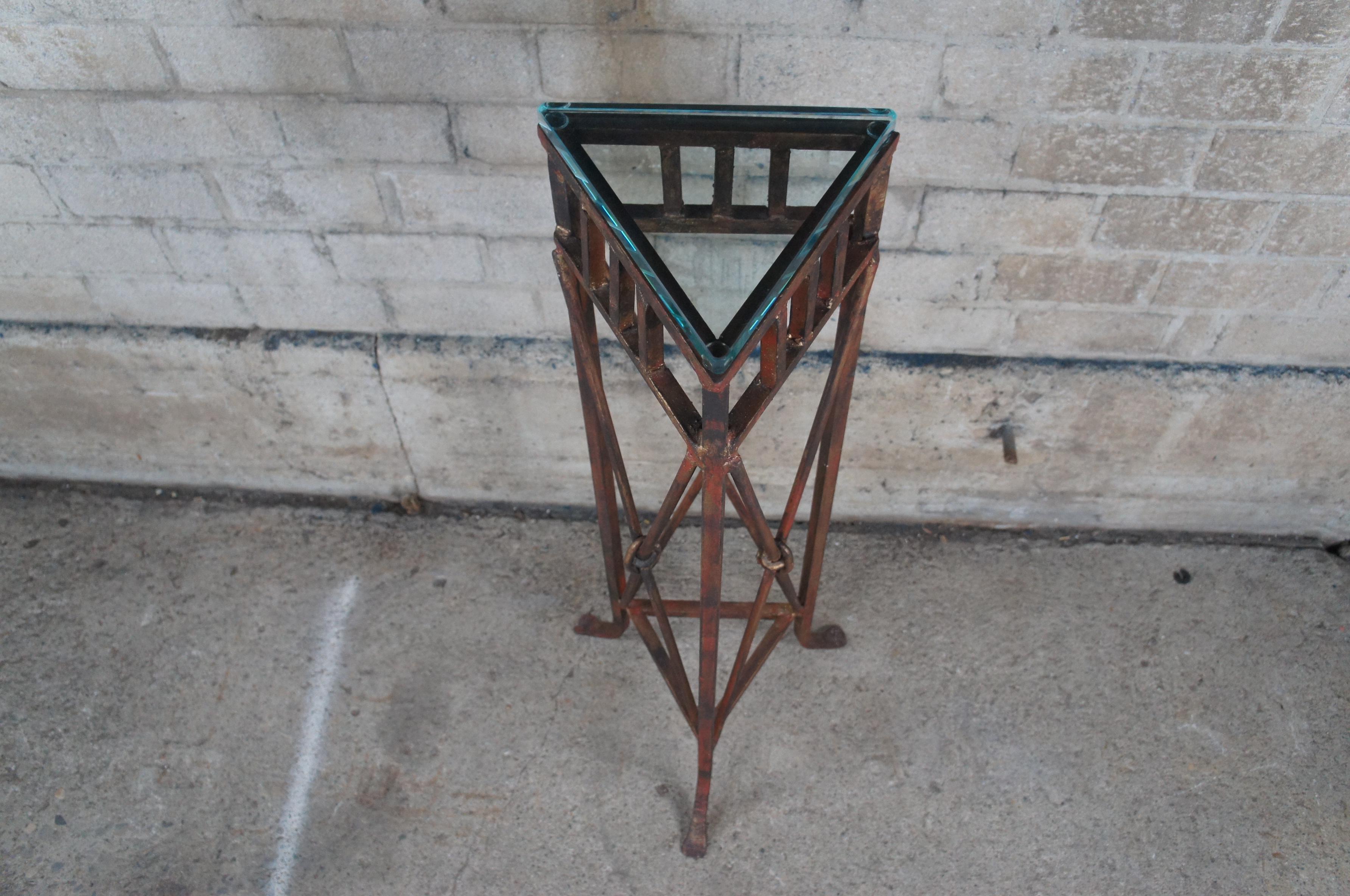 20th Century Vintage Neoclassical French Empire Iron Sculpture Pedestal Plant Stand Glass Top For Sale