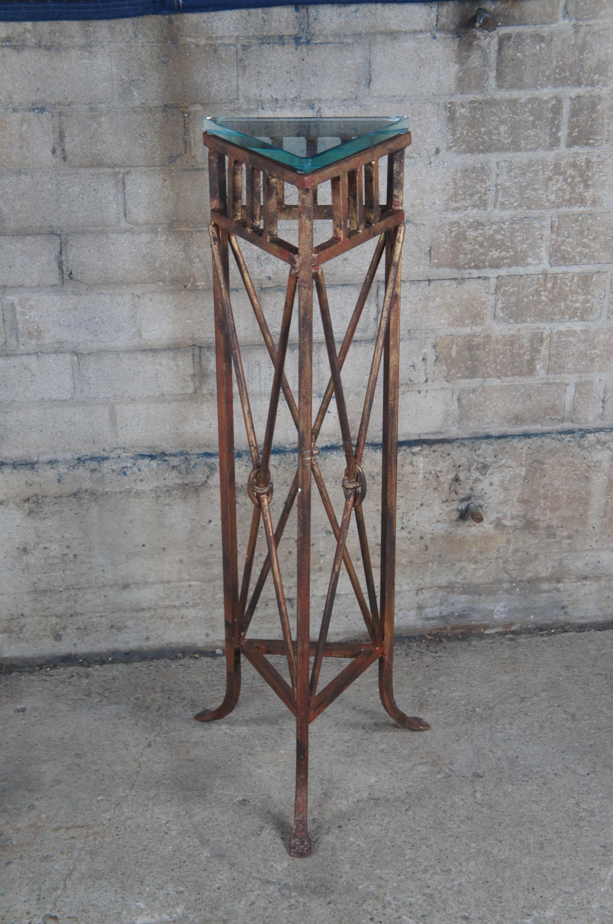 Vintage Neoclassical French Empire Iron Sculpture Pedestal Plant Stand Glass Top For Sale 5