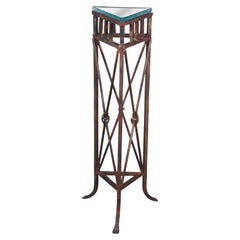 Vintage Neoclassical French Empire Iron Sculpture Pedestal Plant Stand Glass Top