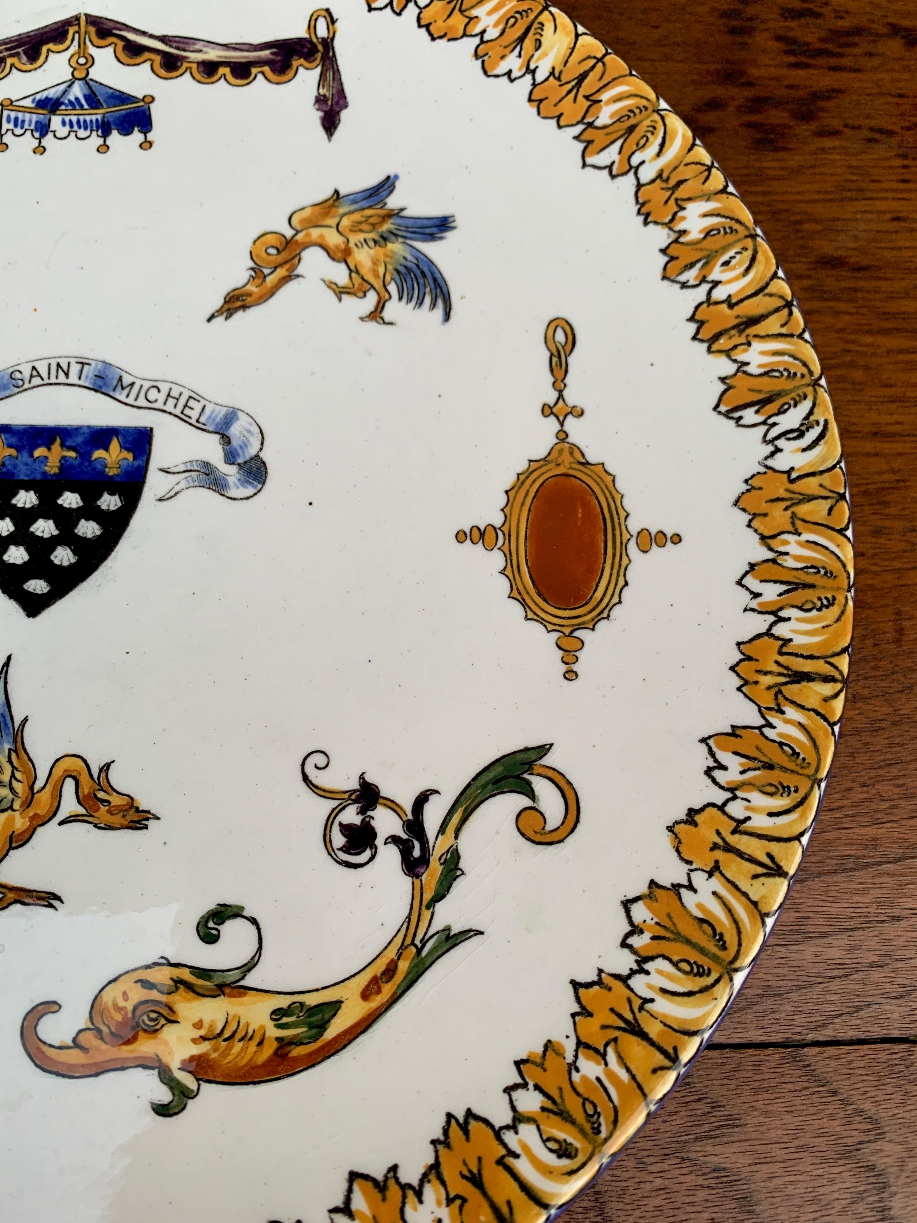Mid-20th Century Vintage Neoclassical French Porcelain Mont Saint Michel Wall Plate For Sale