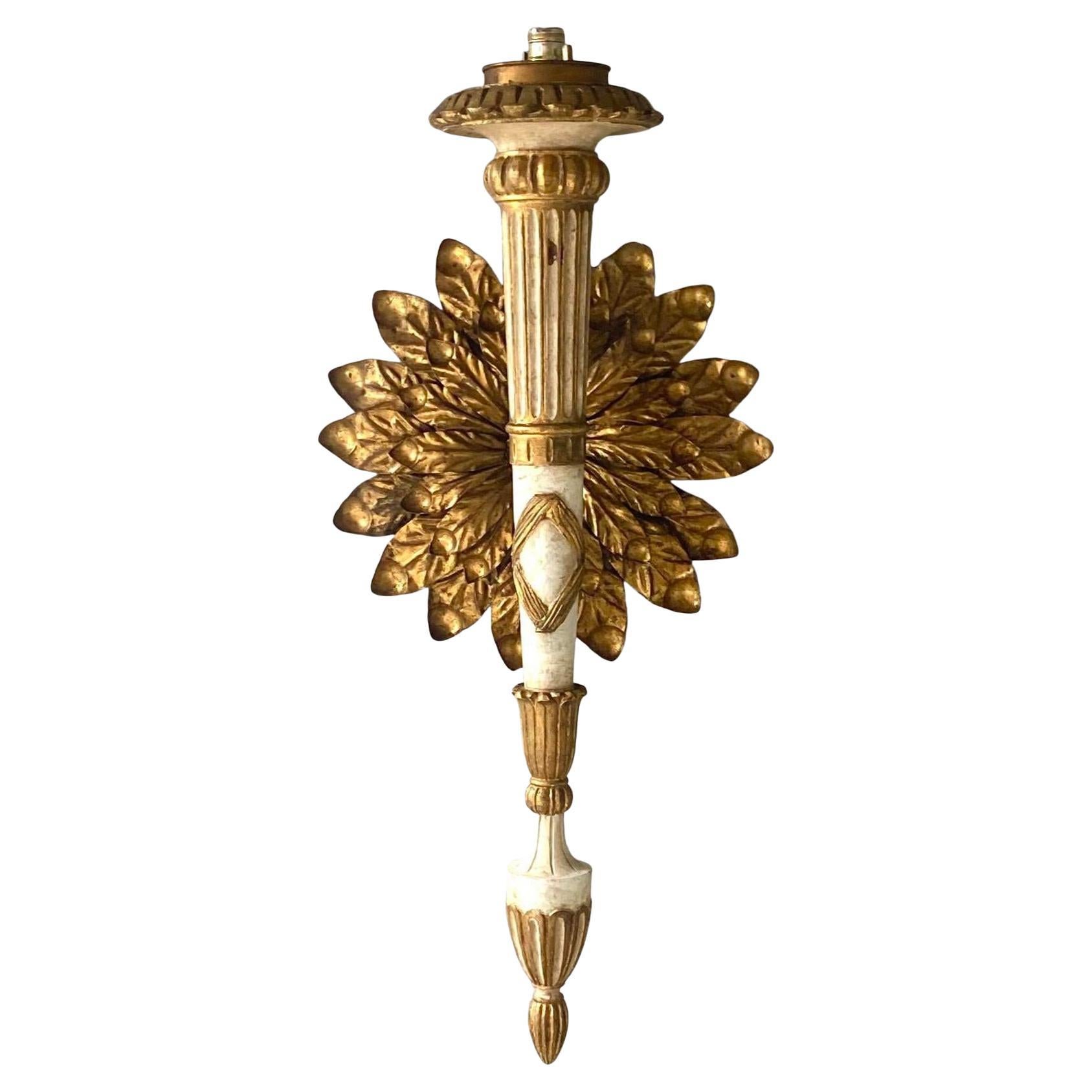 Vintage Neoclassical Gilt Flower Wall Lamp For Sale