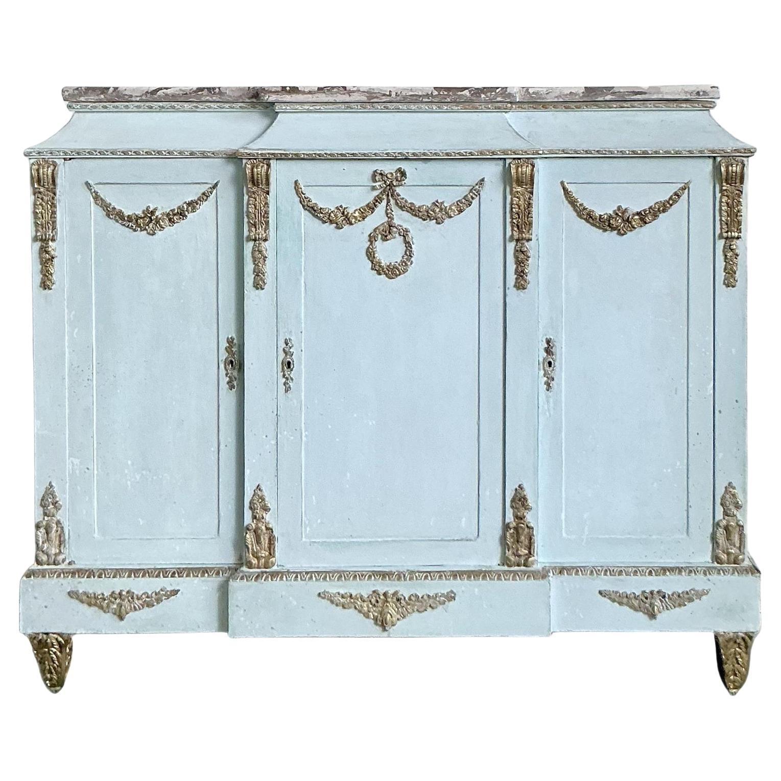 Vintage Neoclassical Gilt Tipped Cabinet With Scagliola Top