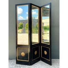 Vintage Neoclassical Gilt Tipped Folding Screen