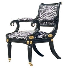 Vintage Neoclassical Gilt Tipped Scroll Back Chair