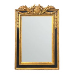Vintage Neoclassical Giltwood Shell-Crested Wall Mirror With Black Trim