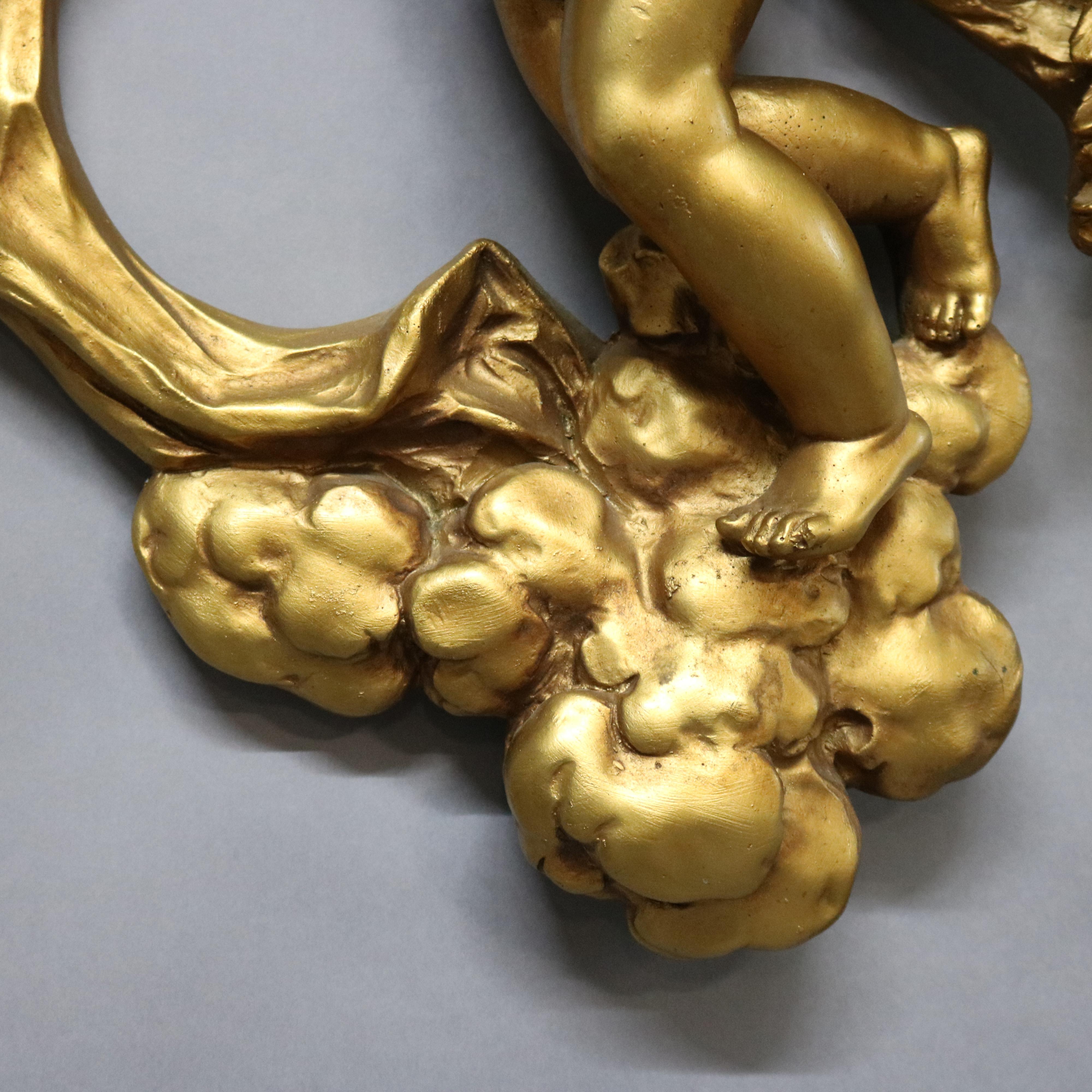 Cast Vintage Neoclassical Gold Gilt Plaster Cherub Wall Sculpture, 20th Century