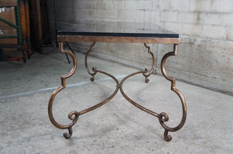 Vintage Neoclassical Granite & Scrolled Iron Rectangular Coffee Cocktail Table For Sale 6