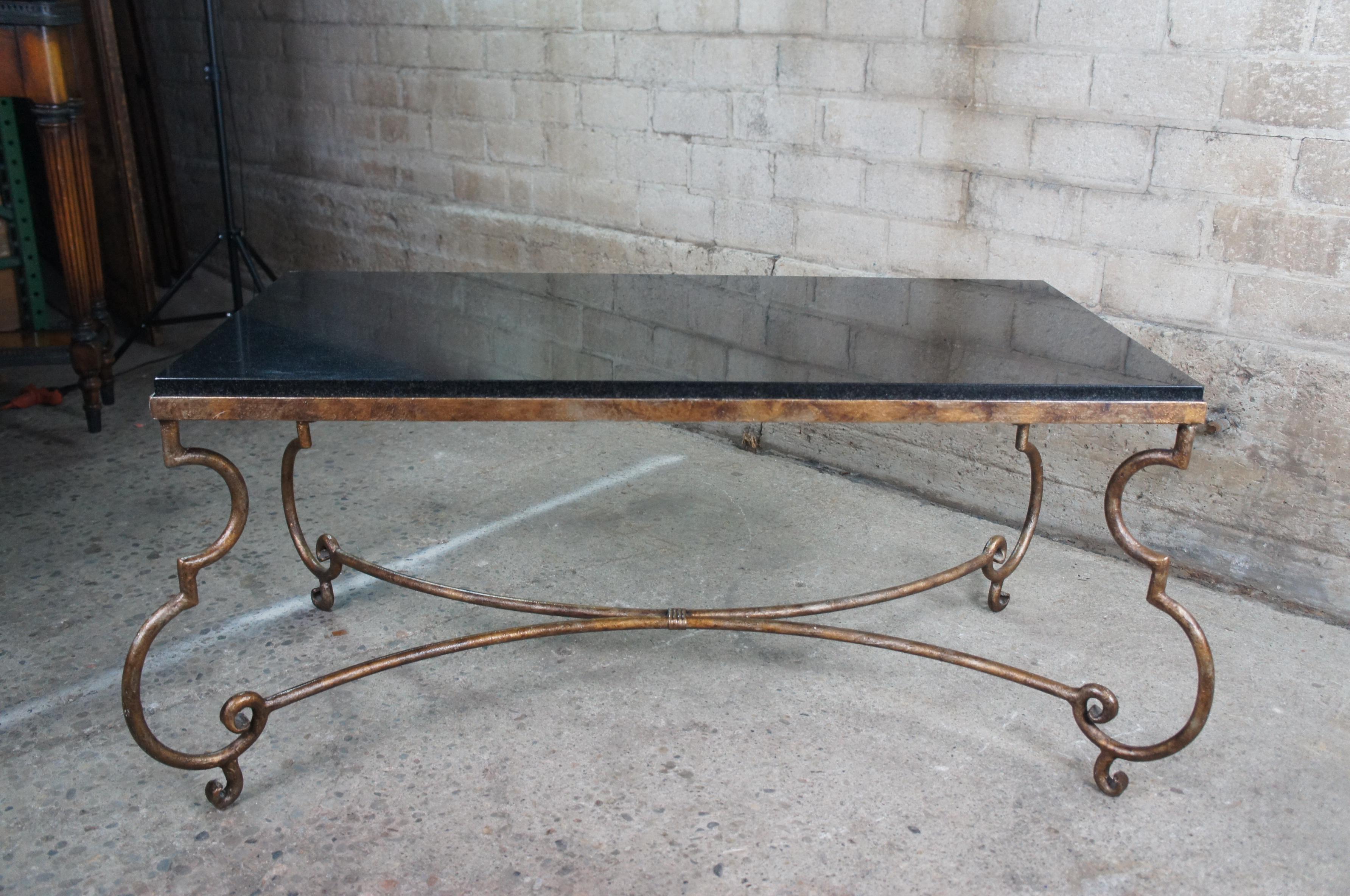 Vintage Neoclassical Granite & Scrolled Iron Rectangular Coffee Cocktail Table 8