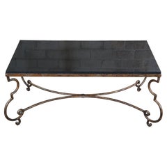 Vintage Neoclassical Granite & Scrolled Iron Rectangular Coffee Cocktail Table