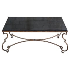Vintage Neoclassical Granite & Scrolled Iron Rectangular Coffee Cocktail Table