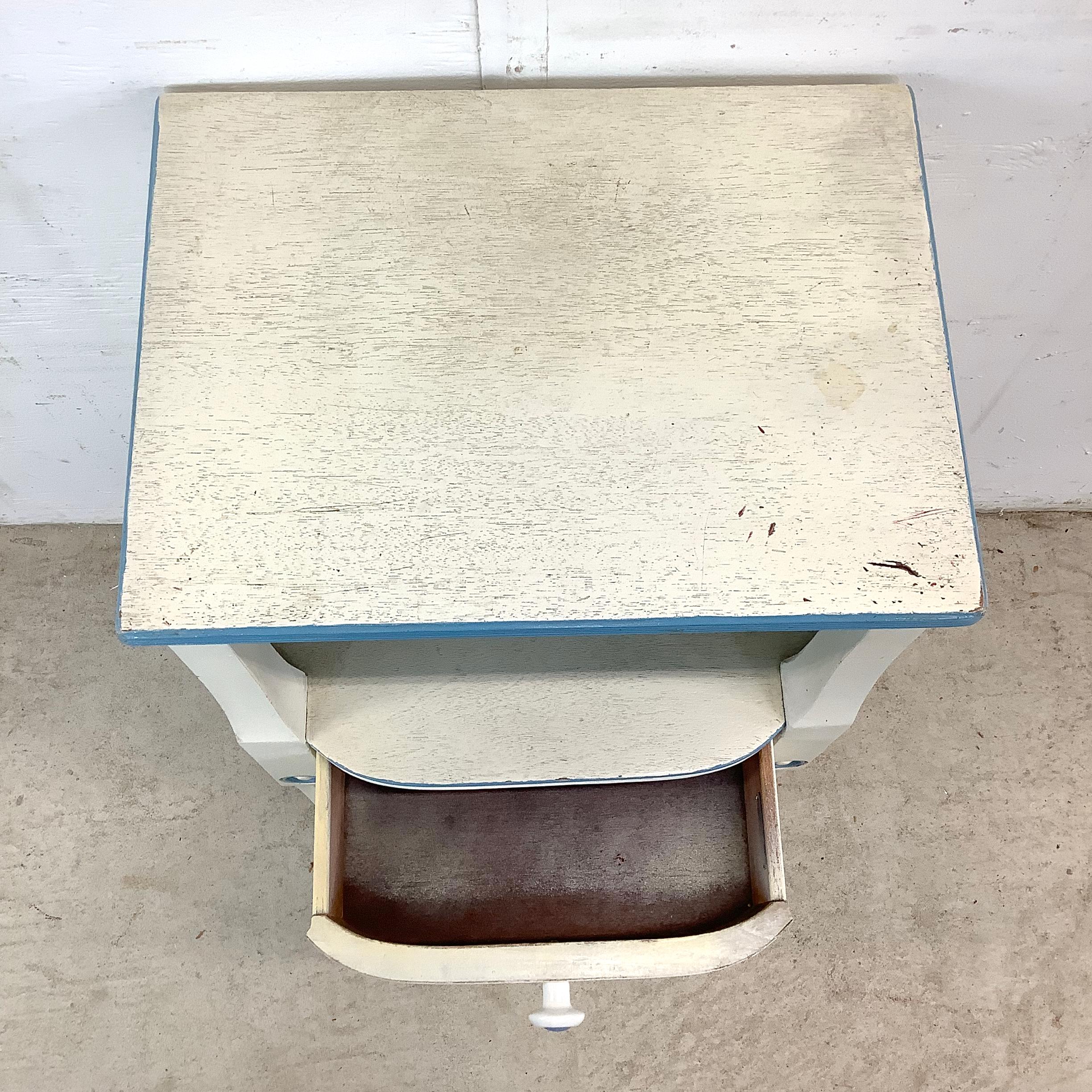 Vintage Neoclassical/Gustavian Style Nightstand in Distressed White & Blue For Sale 3