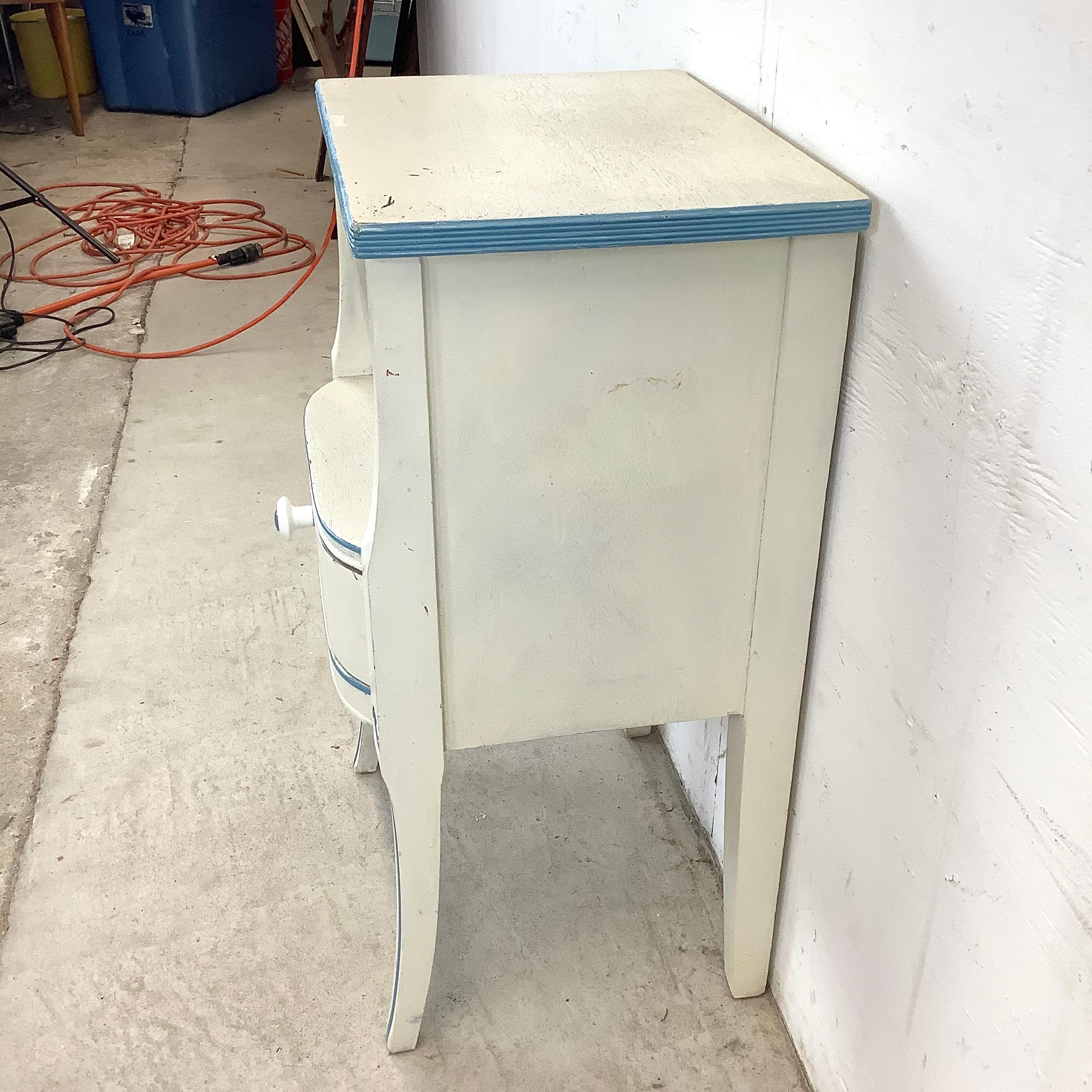 Vintage Neoclassical/Gustavian Style Nightstand in Distressed White & Blue For Sale 4