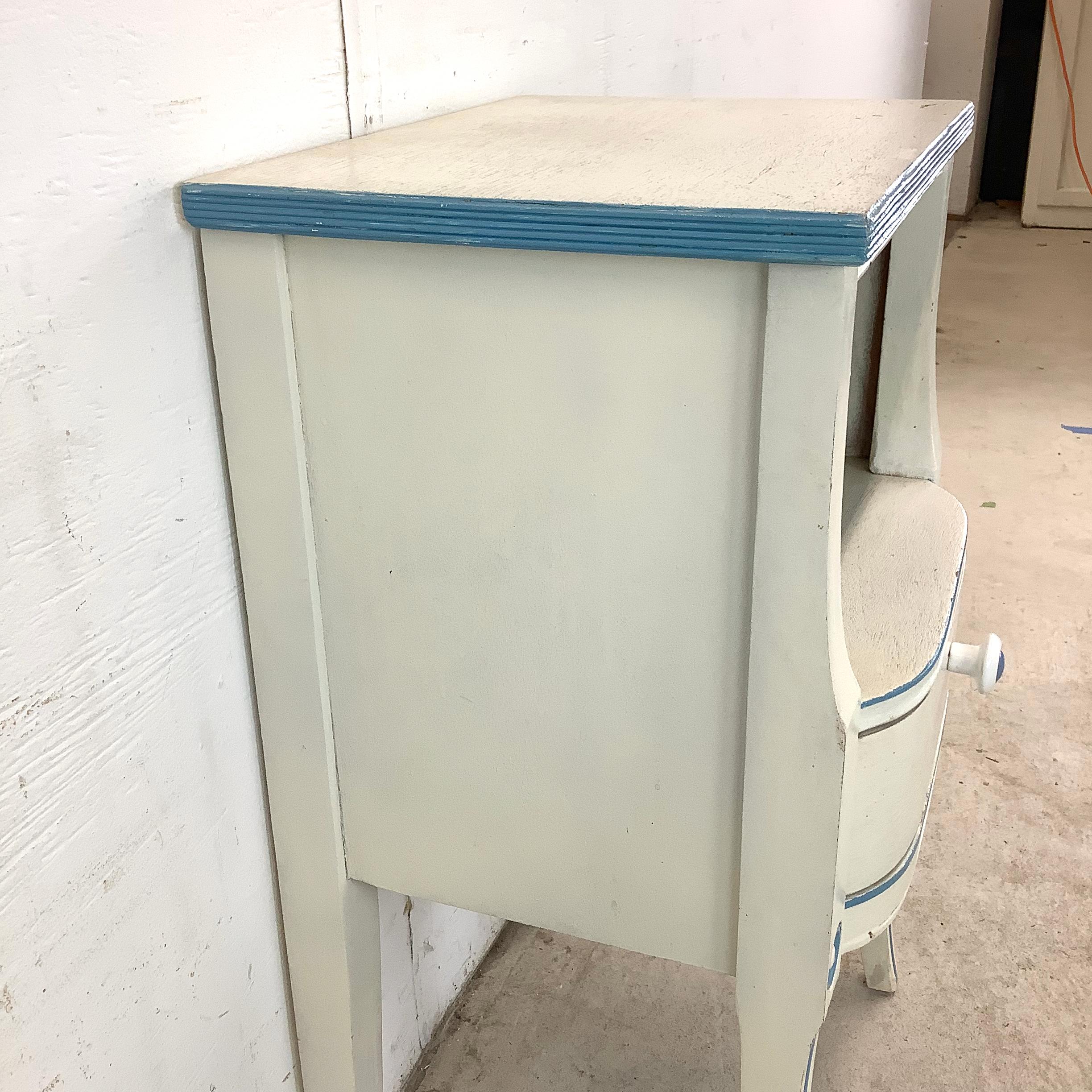 Vintage Neoclassical/Gustavian Style Nightstand in Distressed White & Blue For Sale 7
