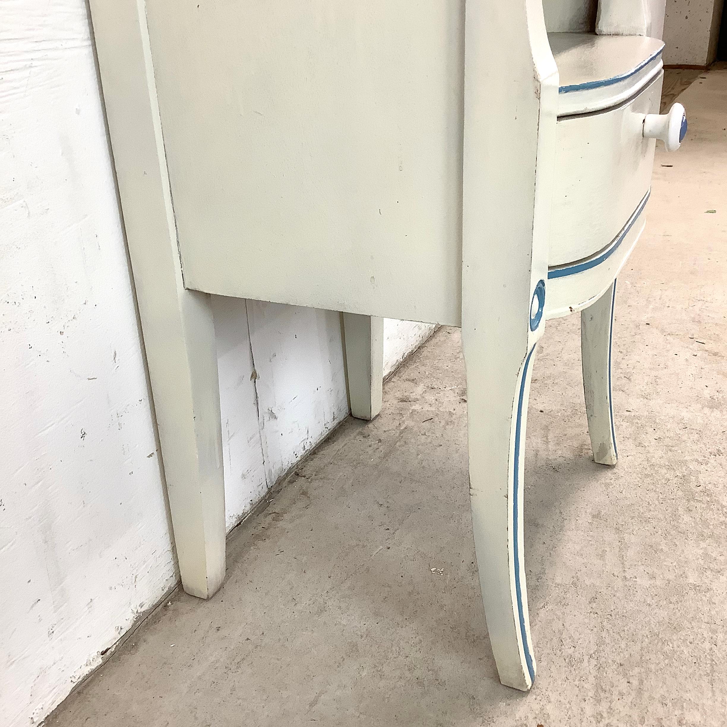 Vintage Neoclassical/Gustavian Style Nightstand in Distressed White & Blue For Sale 8