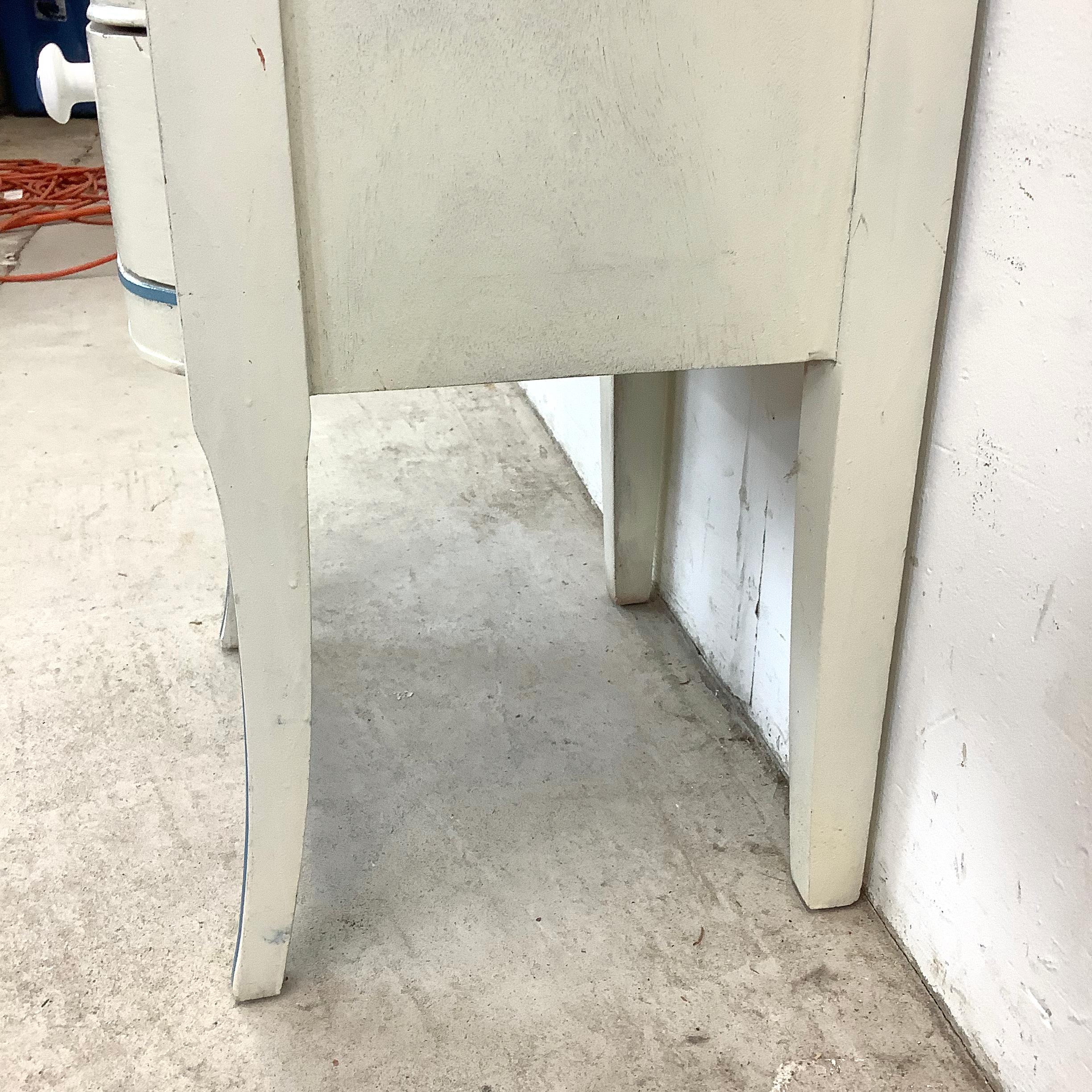 Vintage Neoclassical/Gustavian Style Nightstand in Distressed White & Blue For Sale 9