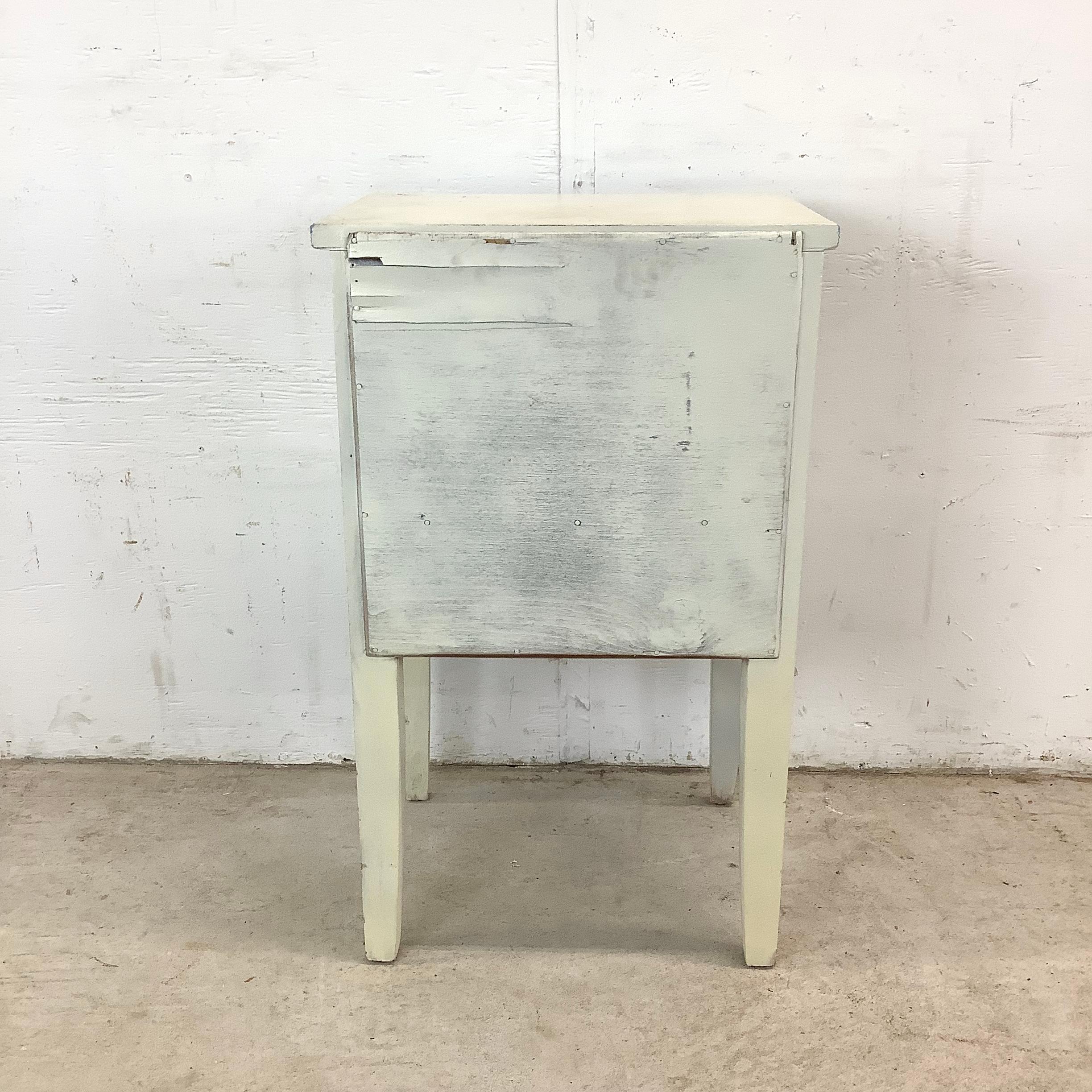 Vintage Neoclassical/Gustavian Style Nightstand in Distressed White & Blue For Sale 1