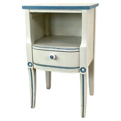 Vintage Neoclassical/Gustavian Style Nightstand in Distressed White & Blue