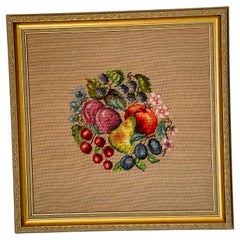 Vintage Neoclassical Handstitched Tapestry in Gold Frame