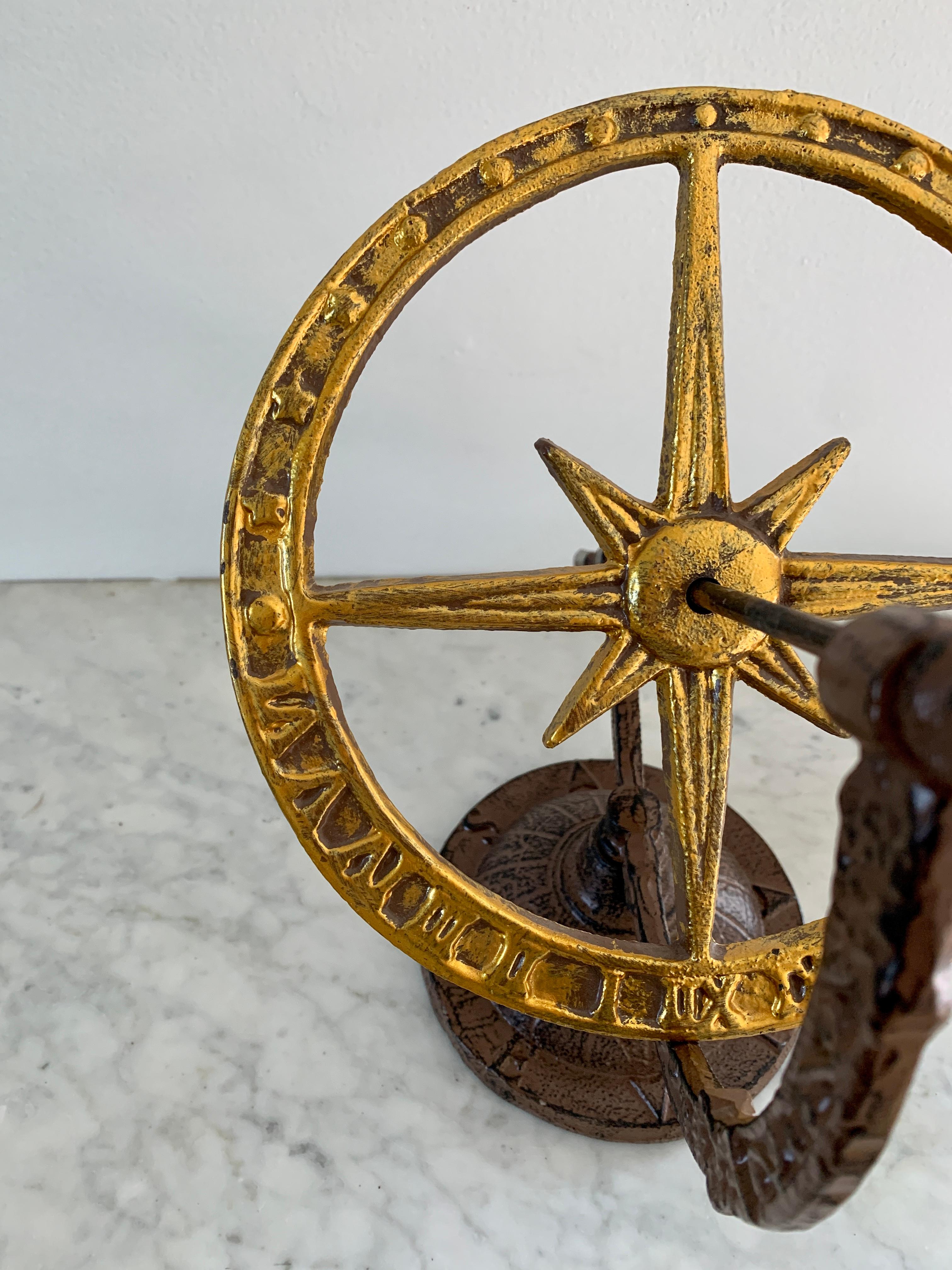 Vintage Neoclassical Iron Garden Armillary Sundial In Good Condition In Elkhart, IN