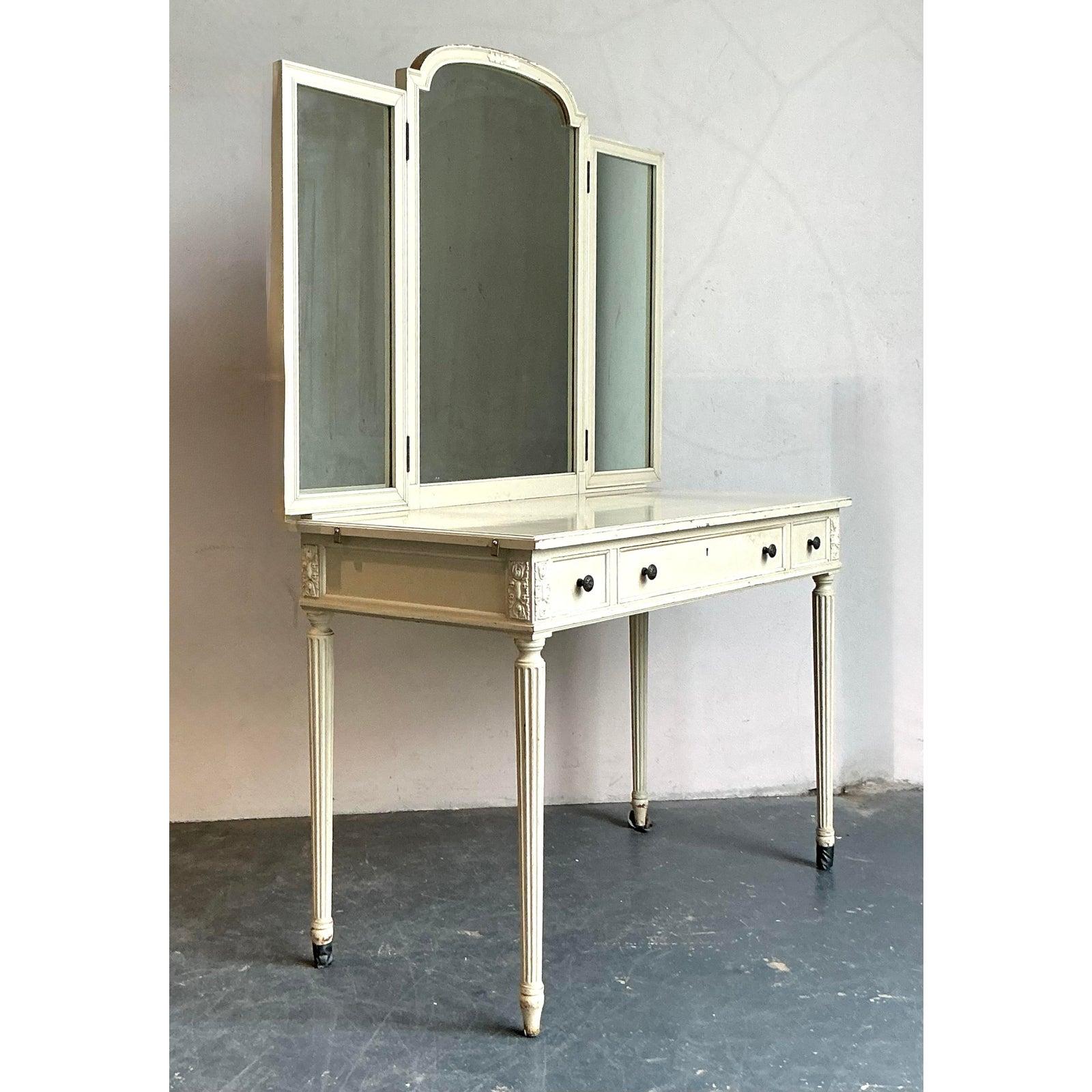 Hollywood Regency Vintage Neoclassical Irving and Casson Davenport Mirror Vanity For Sale