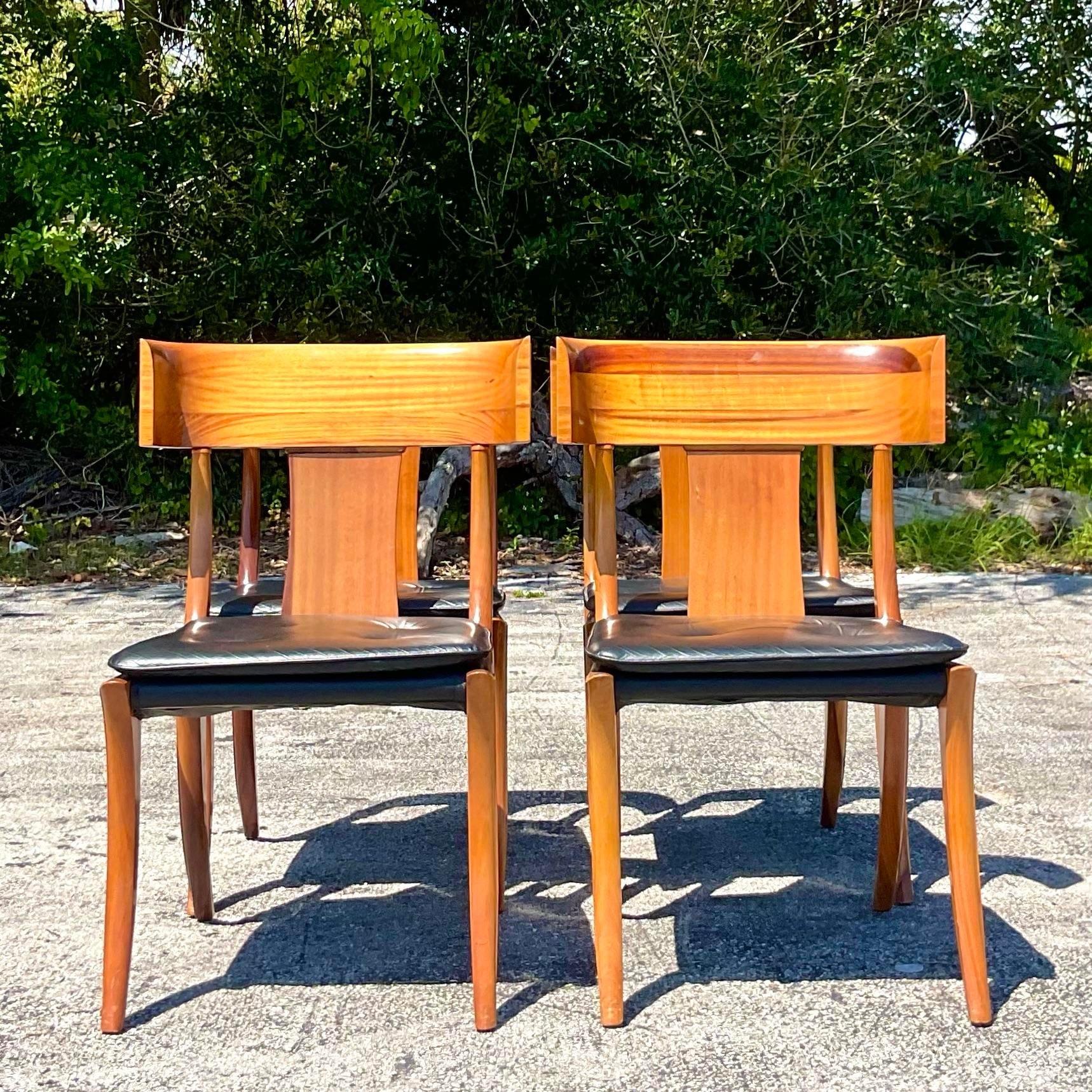 Vintage Neoclassical Klismos Dining Chairs After Kipp Stuart - Set of 4 In Good Condition For Sale In west palm beach, FL