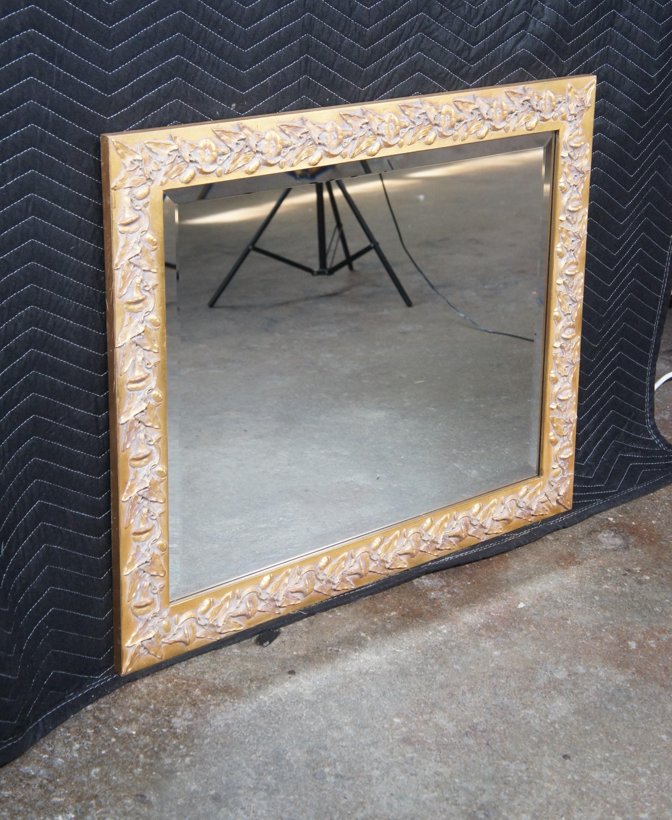 20th Century Vintage Neoclassical Low Relief Gold Toned Rectangular Mirror Beveled Glass 33