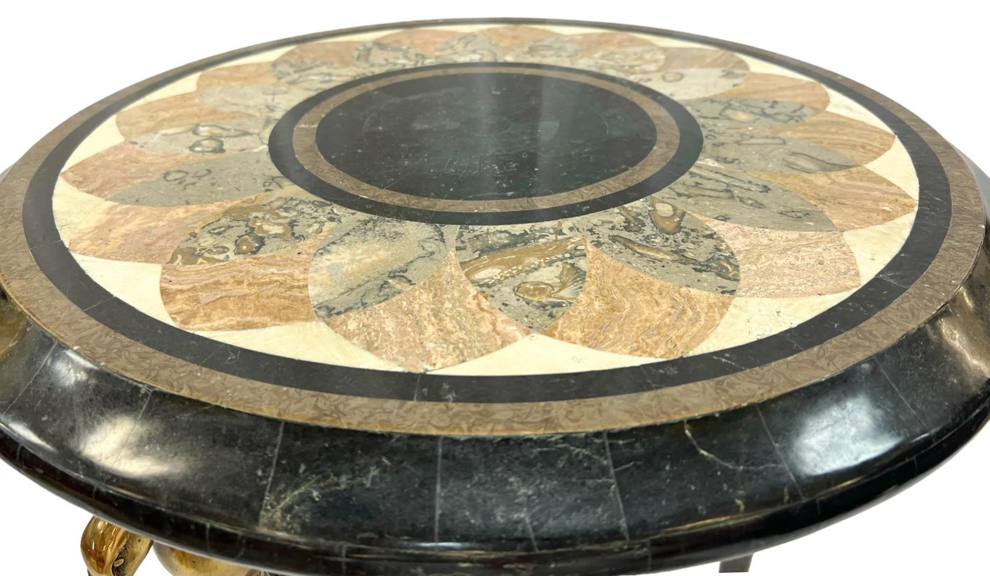 Late 20th Century Vintage Neoclassical Marble Marquetry Inlay Occasional Table by Maitland-Smith For Sale