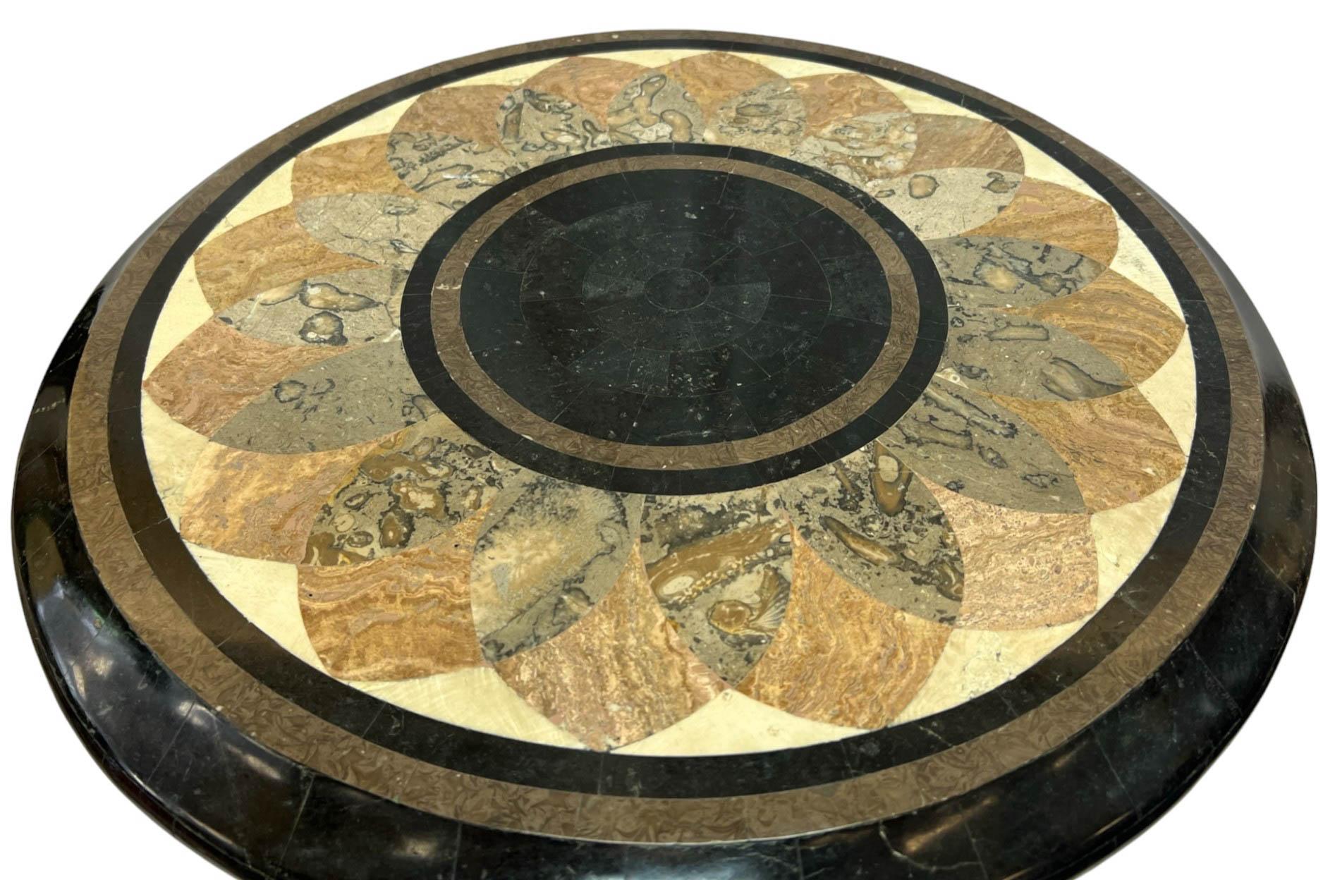 Brass Vintage Neoclassical Marble Marquetry Inlay Occasional Table by Maitland-Smith For Sale