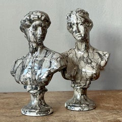 Vintage Neoclassical Marbled Glaze Figures - Set of Two