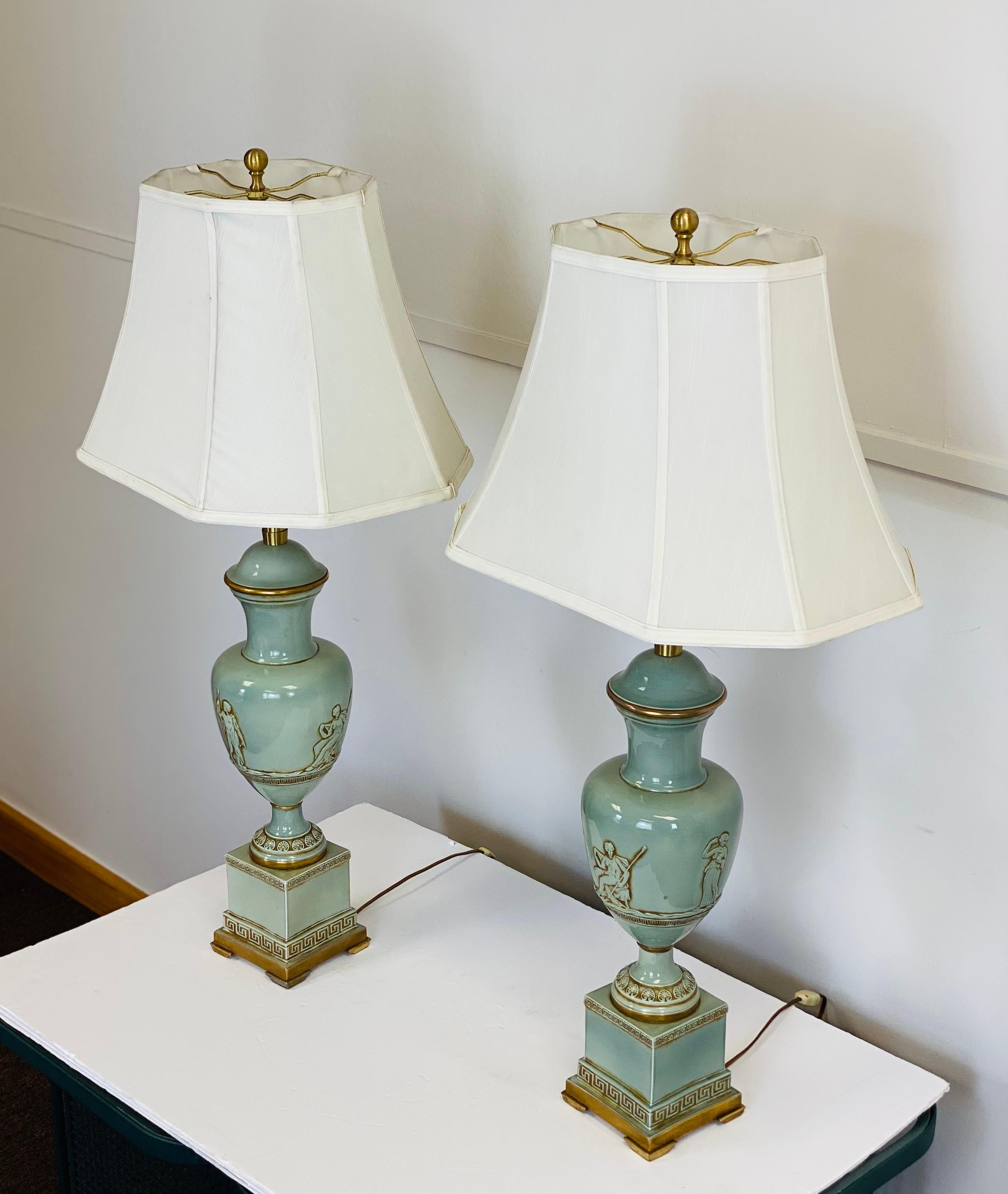 Vintage Neoclassical Marbro Sage Urn Table Lamps, a Pair 2