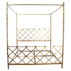 Used Neoclassical Modern Gold Leaf King Size Poster Bed Lattice Tester Canopy