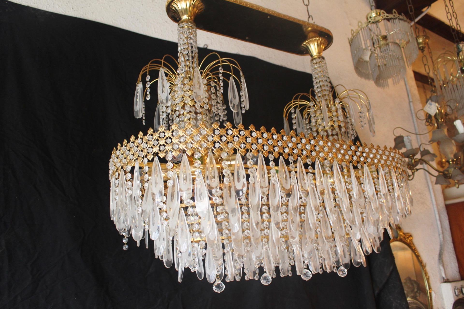 Gilt Vintage Neoclassical Murano Glass & Swarovski Crystal Chandelier, 1980s For Sale