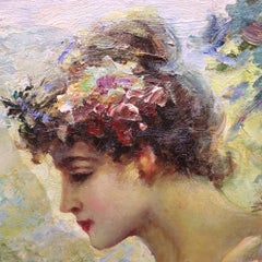 Vintage Neoclassical O/C Master Copy After Fowler’s “Nymph & Butterfly" 20thC