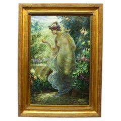 Vintage Neoclassical O/C Master Copy After Fowler’s “Nymph & Butterfly" 20thC