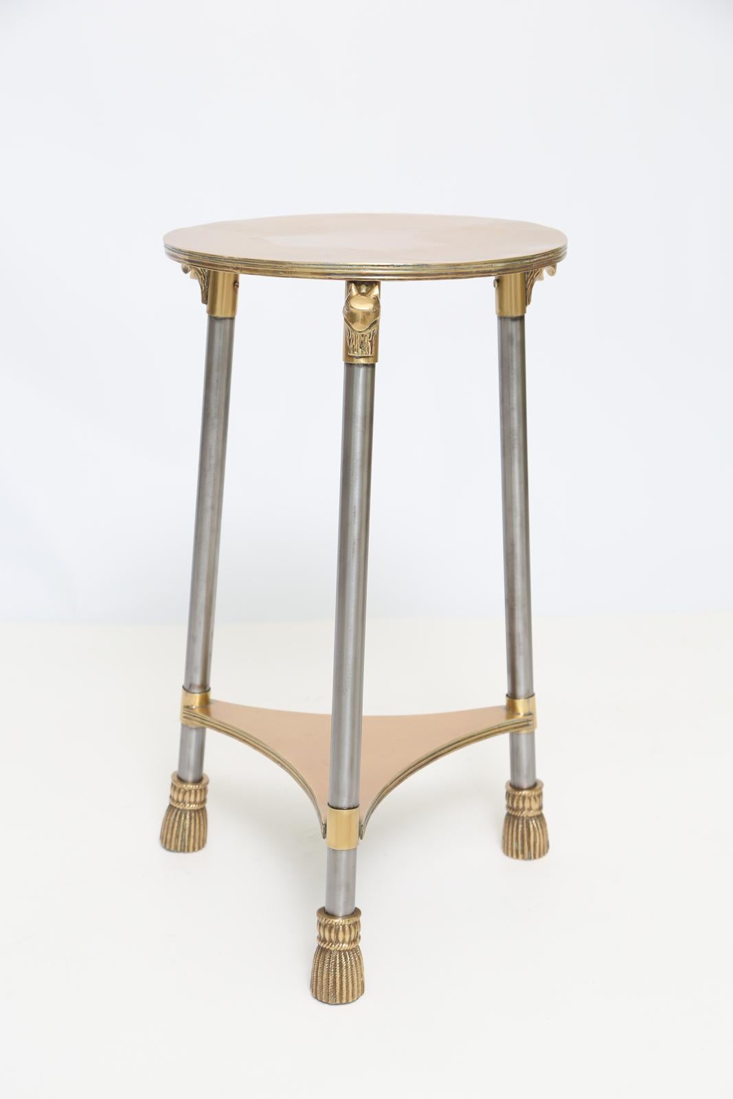 20th Century Vintage Neoclassical Occasional Table of Brass and Polished Steel For Sale