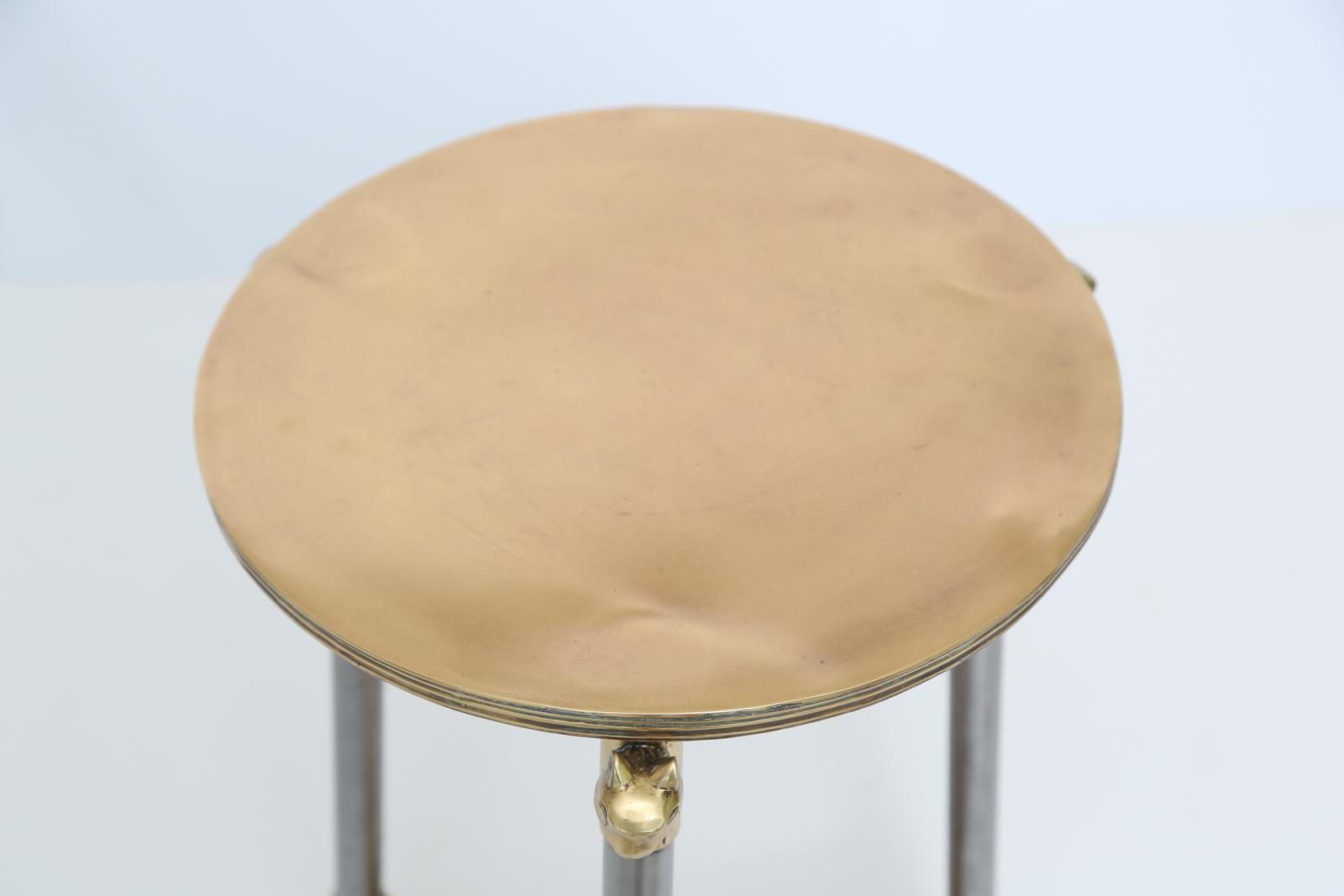 Vintage Neoclassical Occasional Table of Brass and Polished Steel For Sale 1