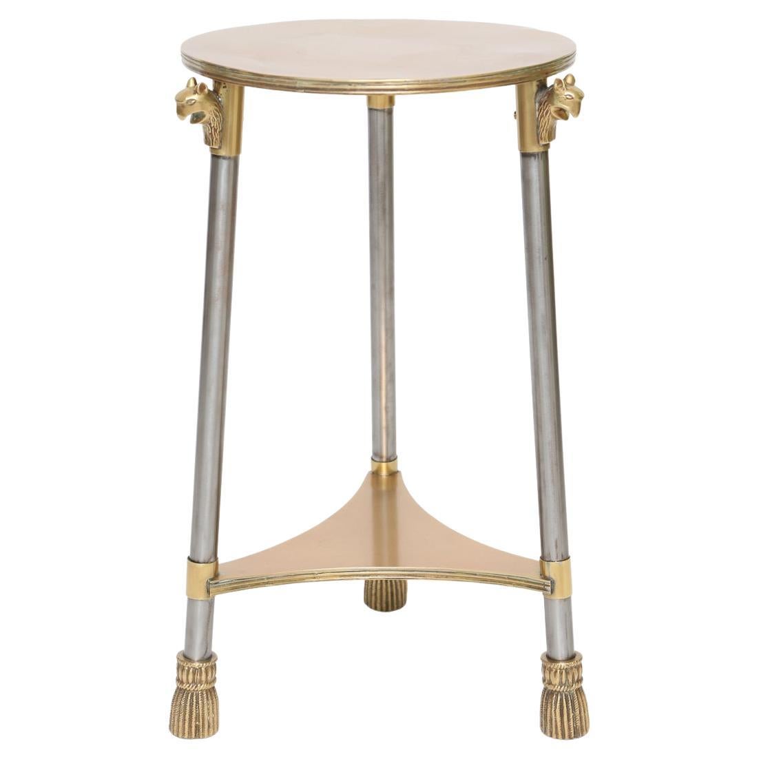 Vintage Neoclassical Occasional Table of Brass and Polished Steel For Sale
